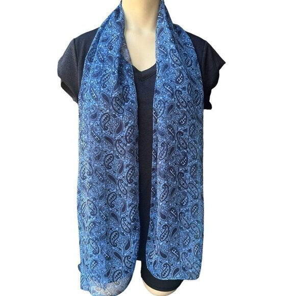 Scarves Scarf Paisley Blue Floral Roses‎ Multicolor Set Of 2 Sheer 58"x 13" - Picture 3 of 12